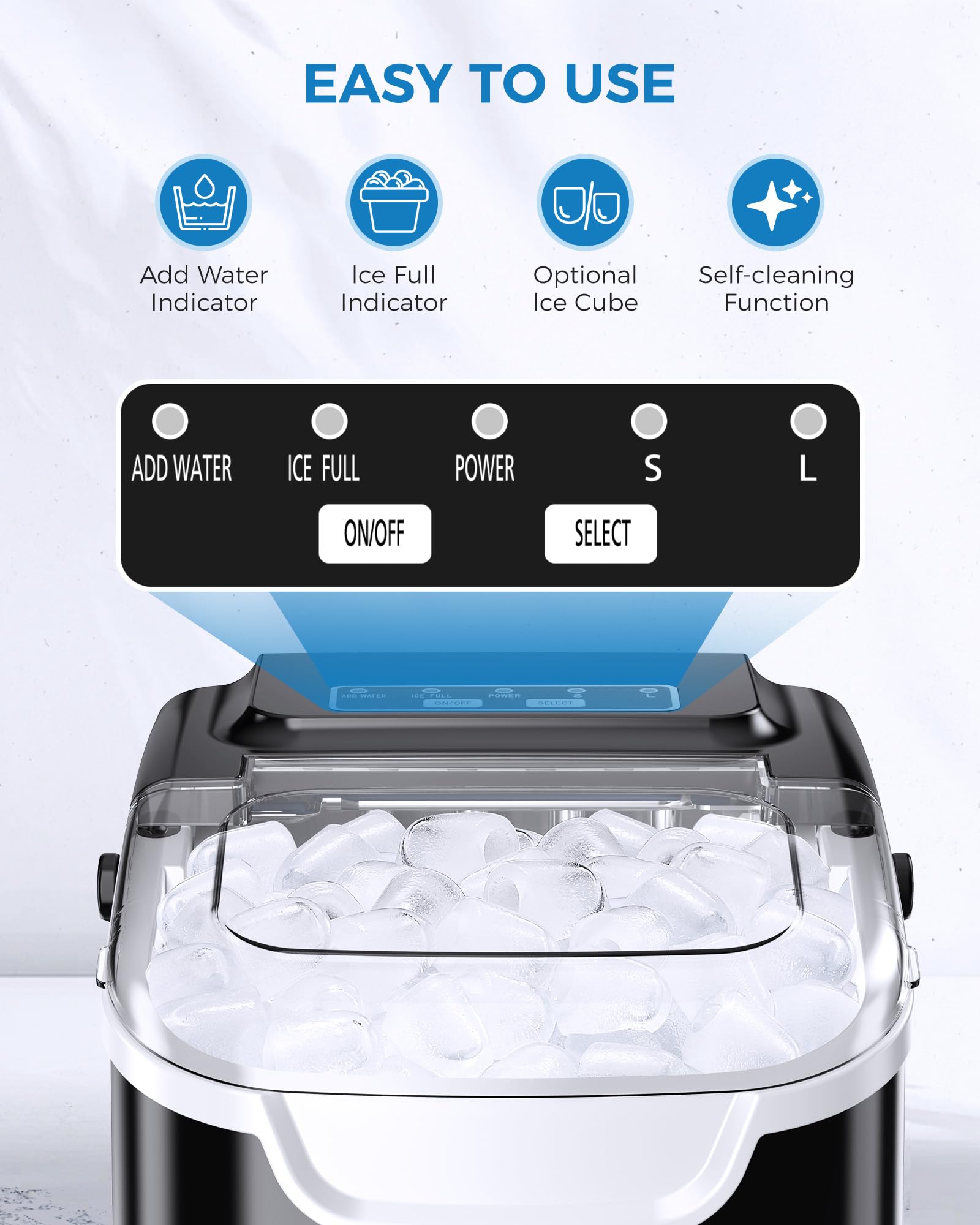 COWSAR Ice Maker Countertop, Portable Ice Machine with Self-Cleaning, 26.5 lbs/24Hrs, 8 Ice Cubes in 6 Mins, Ice Basket and Scoop, Ideal for Home, Kitchen, Bar, Camping