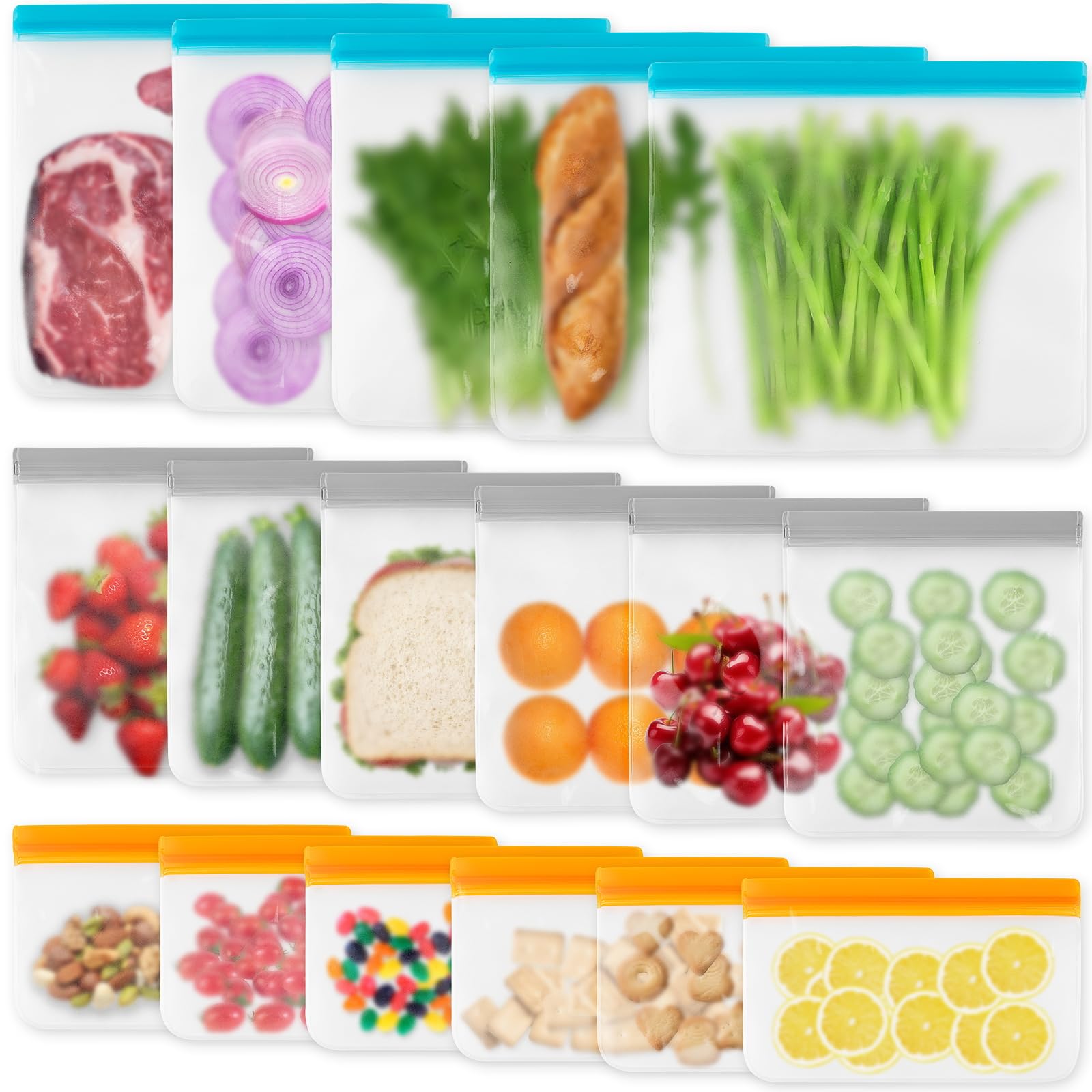12 Pack Reusable Freezer Bags Dishwasher Safe, Leakproof Food Storage Bags, Silicone Bags for Food Storage Home Organization (4 Reusable Snack Bags 4 Sandwich Bags 4 Gallon Freezer Bags)