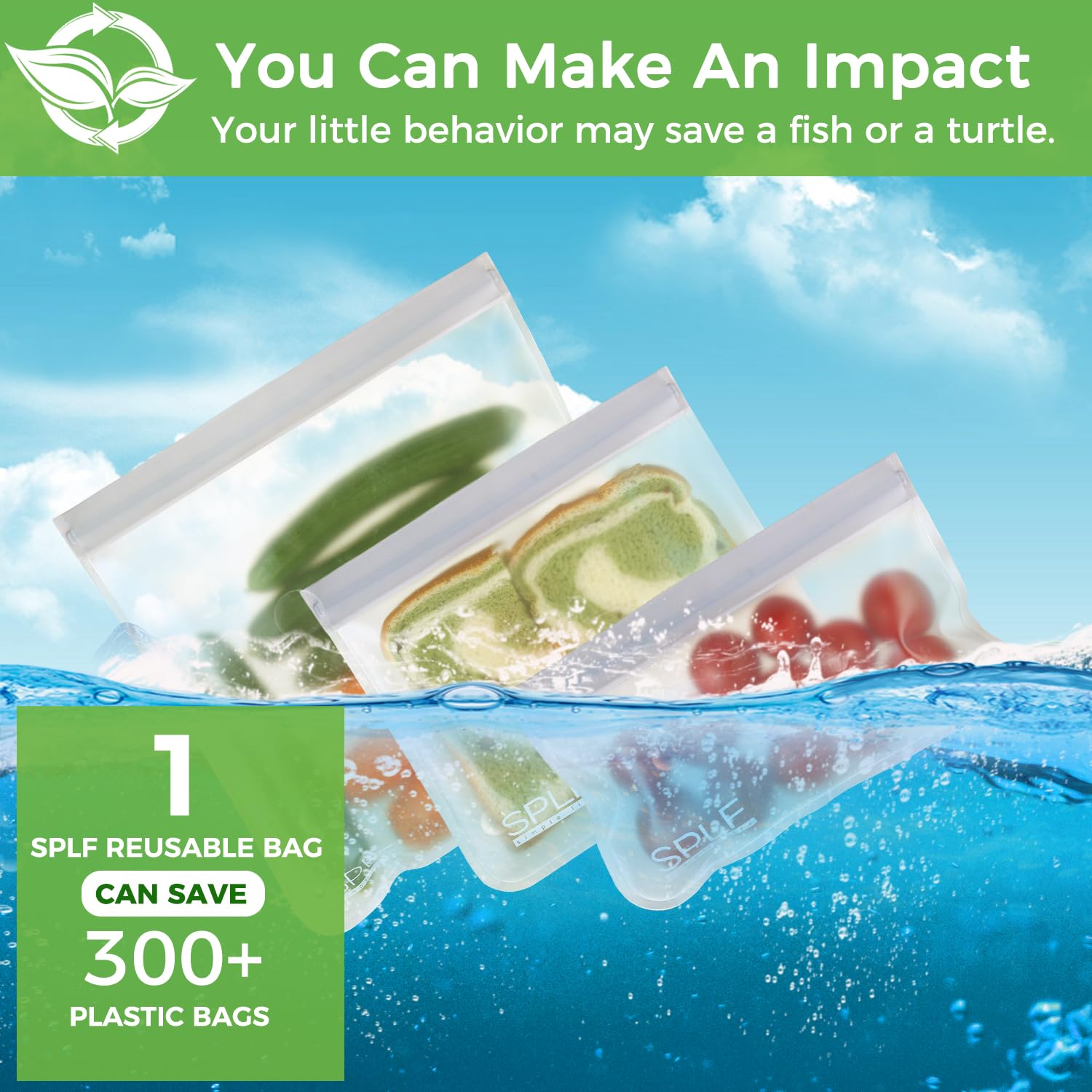 SPLF 6 Pack Reusable Gallon Freezer Bags Dishwasher Safe, BPA FREE Reusable Food Storage Bags, Extra Thick Leakproof Silicone Free 1 Gallon Bags for Marinate Meat, Cereal, Sandwich, Snack, Travel Item