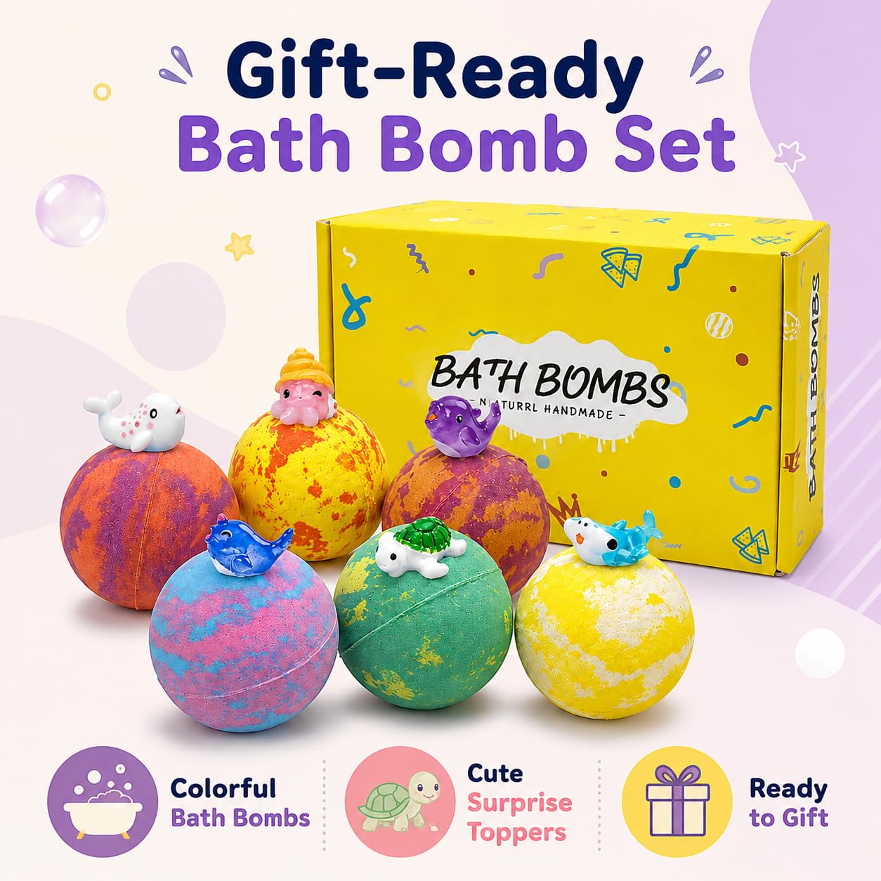 Bath Bombs with Toys Inside, 12 Pack Kids Bath Bombs with Surprise Inside, Play Fizz Bubble Bath Ball, Natural Organic Non Toxic Bath Bomb Gift Set for Boys Girls Toddler (Sea Animal)