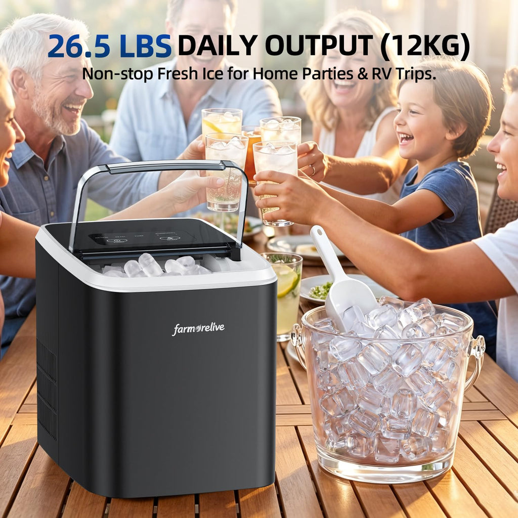 Portable Ice Maker Countertop - 26Lbs/24H Bullet Ice Machine with Self-Cleaning, Stainless, Makes 9 Ice Cubes in 6-8 Mins, 2 Sizes of Ice for RV Kitchen Home Party Camping, 1.5L Water Tank