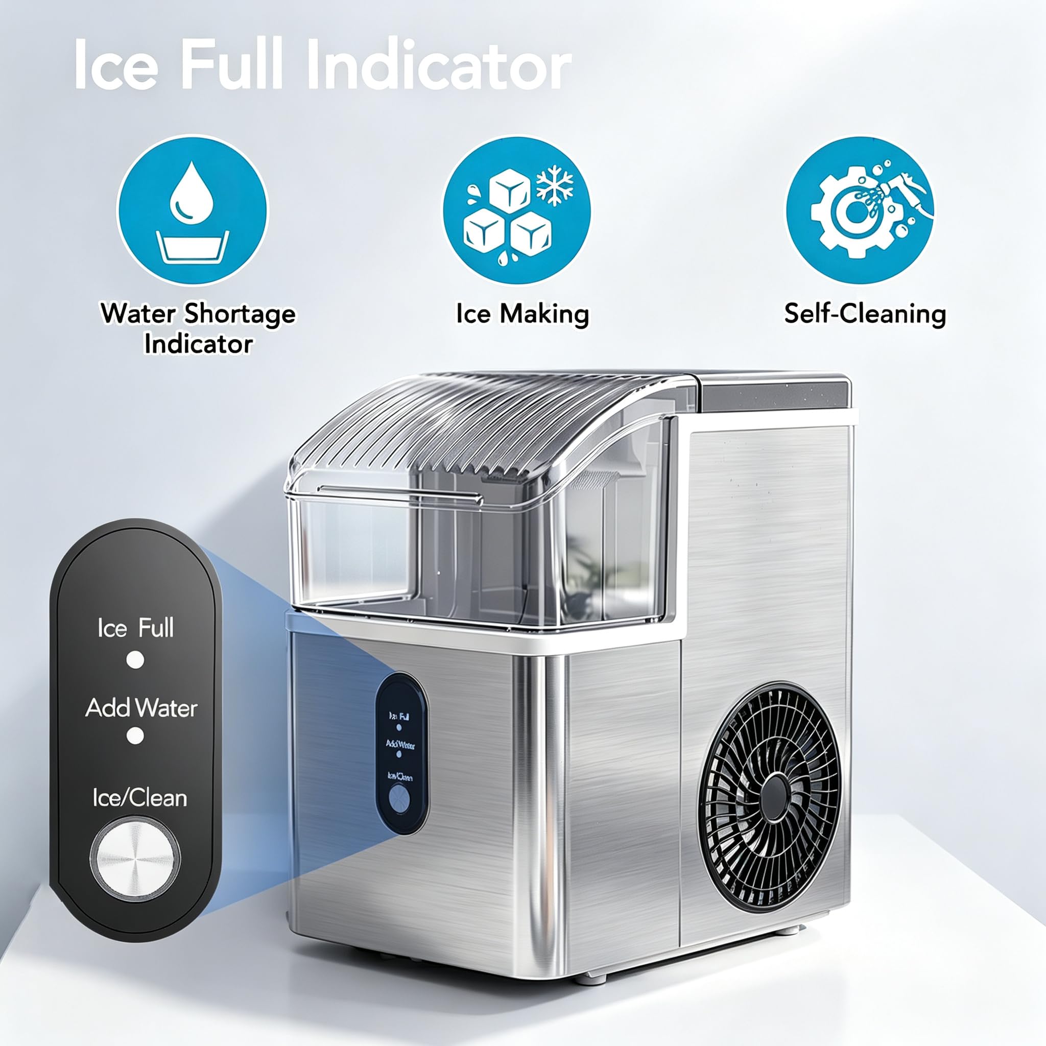 COWSAR Ice Maker Countertop, Portable Ice Machine with Self-Cleaning, 26.5 lbs/24Hrs, 8 Ice Cubes in 6 Mins, Ice Basket and Scoop, Ideal for Home, Kitchen, Bar, Camping