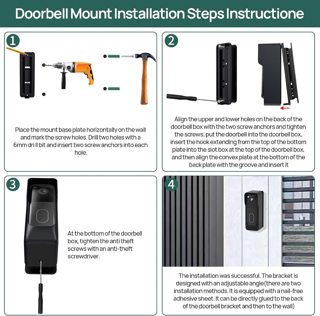 Blink Doorbell Camera Mount for 2nd Gen 2025 (newest model) 0-45° Adjustable Angle Anti-Theft Mount, No-Drill Easy Installation, Holder Compatible with Blink Video Doorbell Gen 2