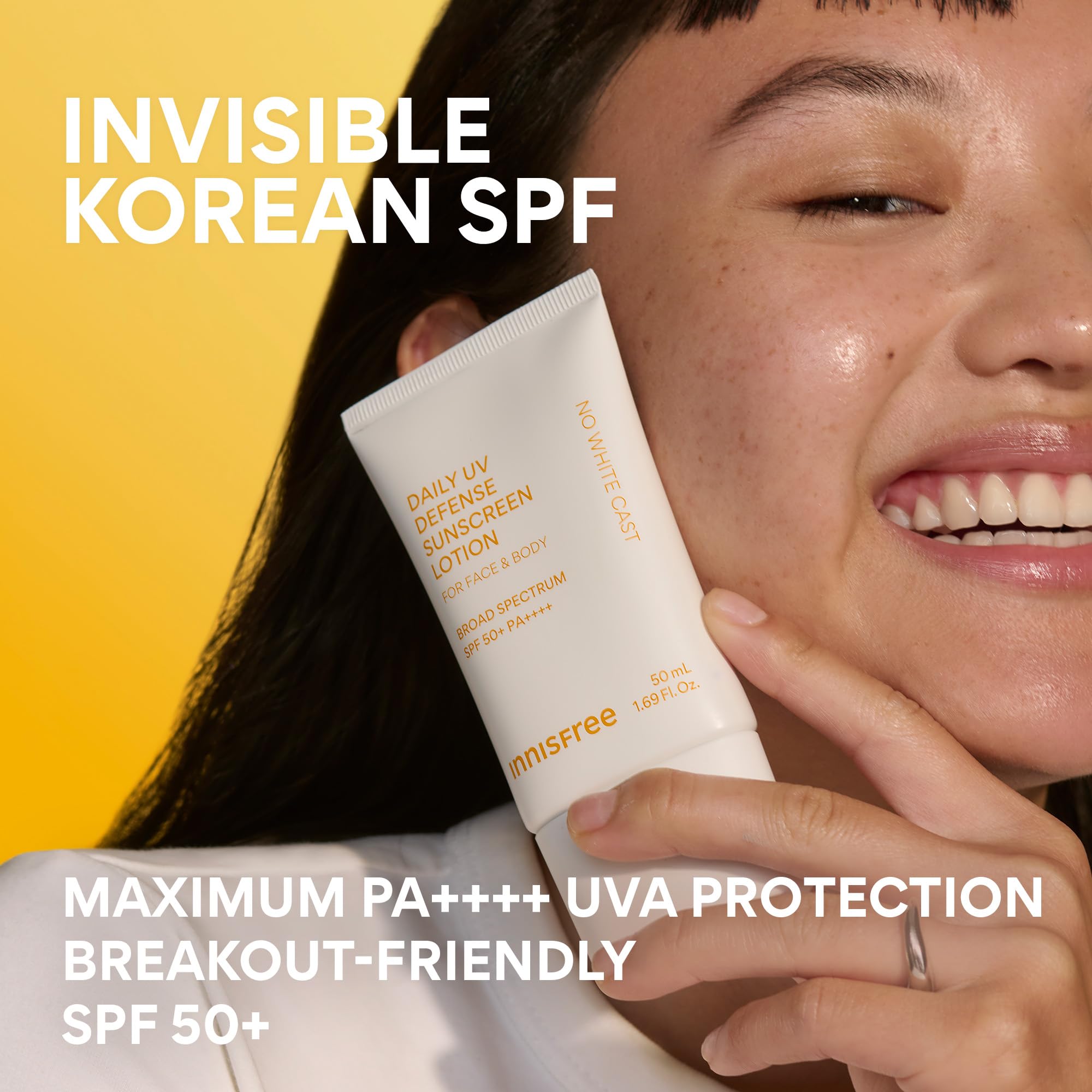 innisfree Daily UV Defense SPF 50+ PA++++ Korean Face & Body Sunscreen, Broad Spectrum, Invisible Finish, No White Cast, Lightweight, Hydrating