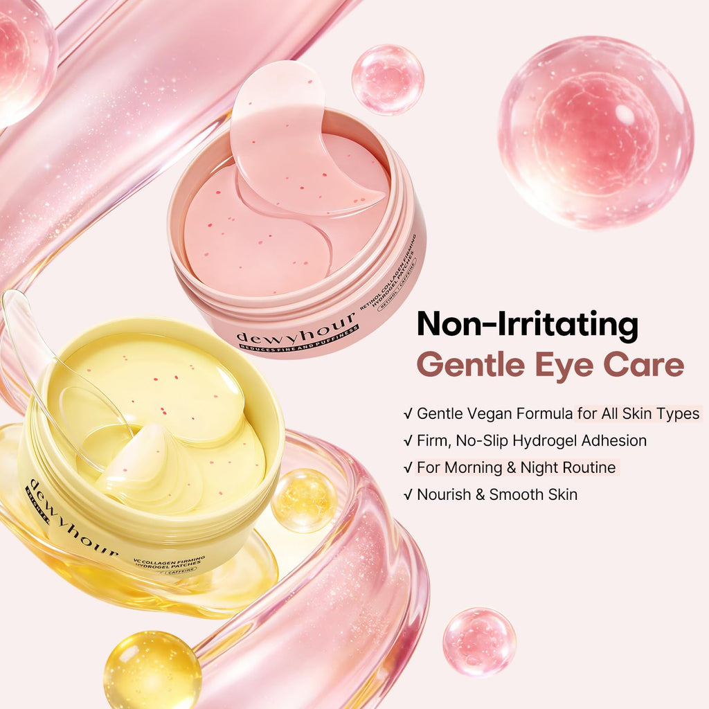 dewyhour Retinol Collagen Firming Hydrogel Patches - Under Eye Patches for Puffy Eyes & Dark Circles, Moisturizing Eye Mask with Caffeine & Hyaluronic Acid, Gentle Korean Skincare