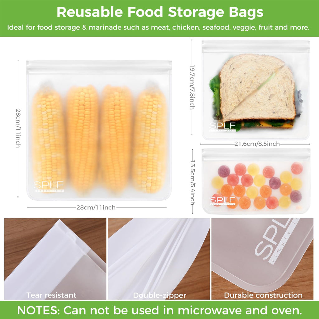 SPLF 6 Pack Reusable Gallon Freezer Bags Dishwasher Safe, BPA FREE Reusable Food Storage Bags, Extra Thick Leakproof Silicone Free 1 Gallon Bags for Marinate Meat, Cereal, Sandwich, Snack, Travel Item