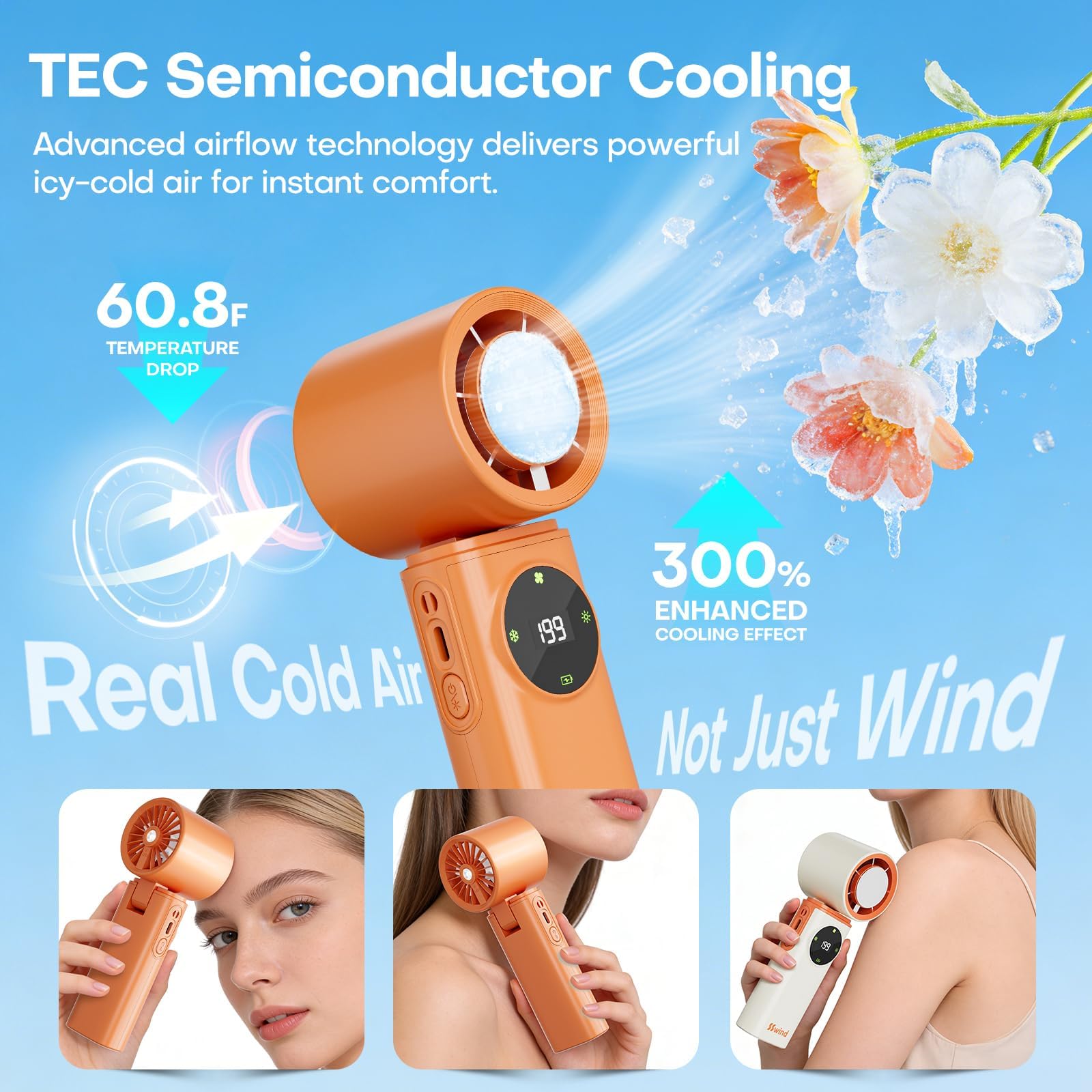 6000mAh Portable Handheld Fan with Ice Cooling, 199 Levels Stepless Speed, 20H Long Battery Life, 20000RPM Turbo Fan Rechargeable Personal Mini Fan for Travel, Outdoor, Makeup (White)