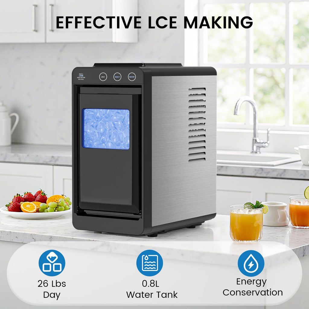 COWSAR Ice Maker Countertop, Portable Ice Machine with Self-Cleaning, 26.5 lbs/24Hrs, 8 Ice Cubes in 6 Mins, Ice Basket and Scoop, Ideal for Home, Kitchen, Bar, Camping