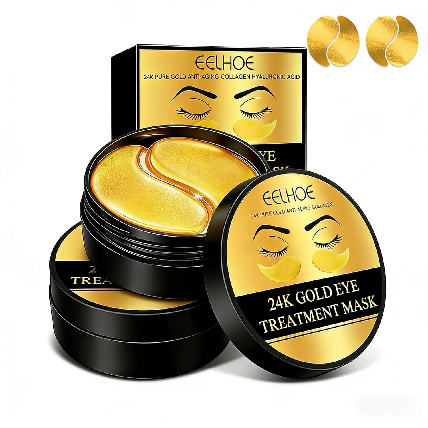 120 Pcs 24K Gold Under Eye Patches, 60 Pairs Under Eye Masks, Gel Eye Pads Skincare, Puffy Eyes and Dark Circles – Collagen Infused Hydrogel Eye Mask for Anti Aging, Skincare Treatment for Women