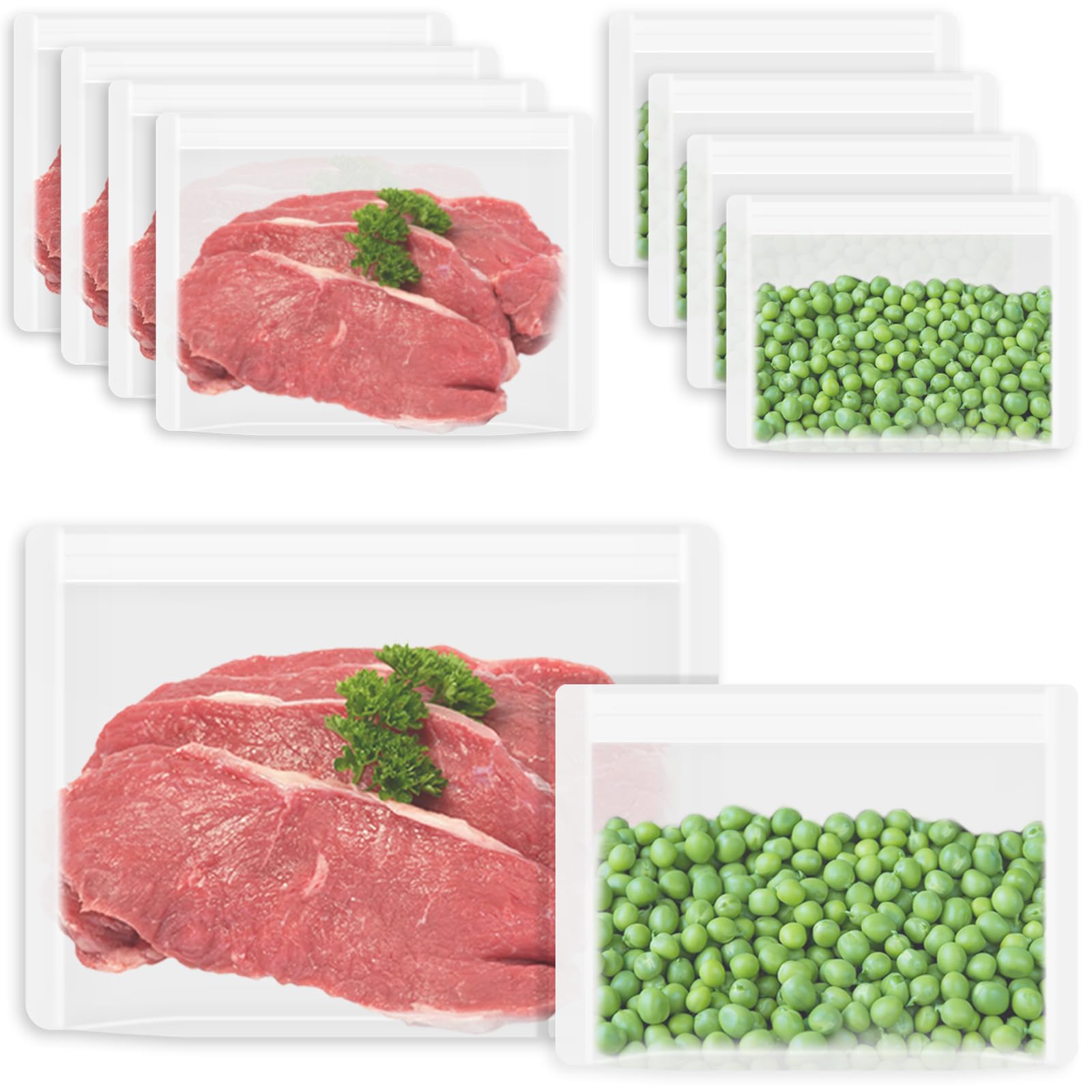 Reusable Food Bags, 12 Pack 100% Silicone Food Storage Bags Stand Up Zip Lock Container, Freezer Microwave Oven Dishwasher Safe, 4 Medium 4 Small 4 Extra Small, Aqua