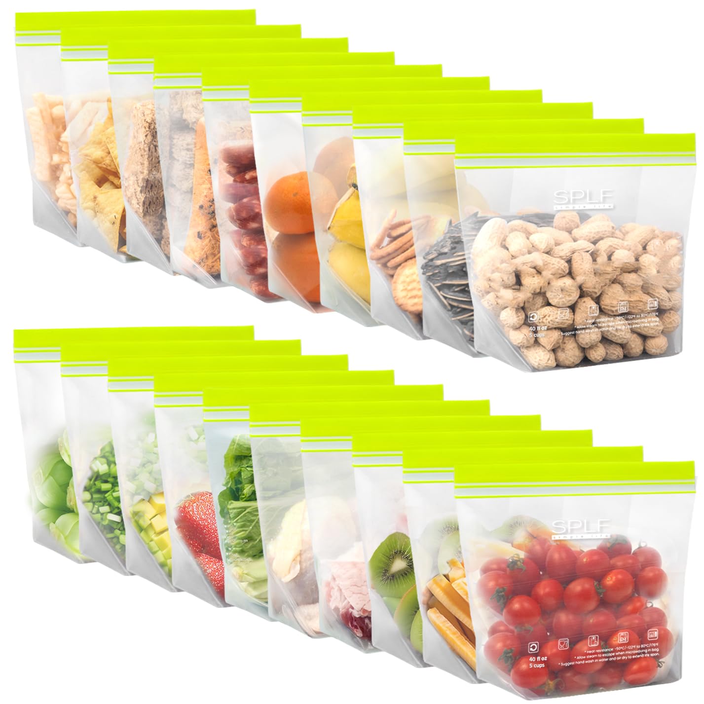 SPLF 12 Pack Reusable Gallon Freezer Bags Dishwasher Microwave Safe, 1 Gallon BPA Free Leakproof Food Storage Bags, Silicone Free Containers for Meal Prep, Fridge Kitchen Organization
