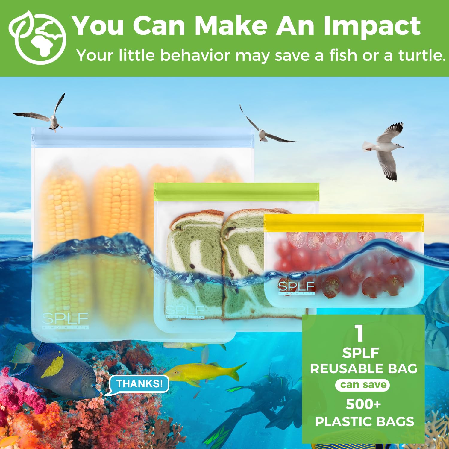 SPLF 6 Pack Reusable Gallon Freezer Bags Dishwasher Safe, BPA FREE Reusable Food Storage Bags, Extra Thick Leakproof Silicone Free 1 Gallon Bags for Marinate Meat, Cereal, Sandwich, Snack, Travel Item
