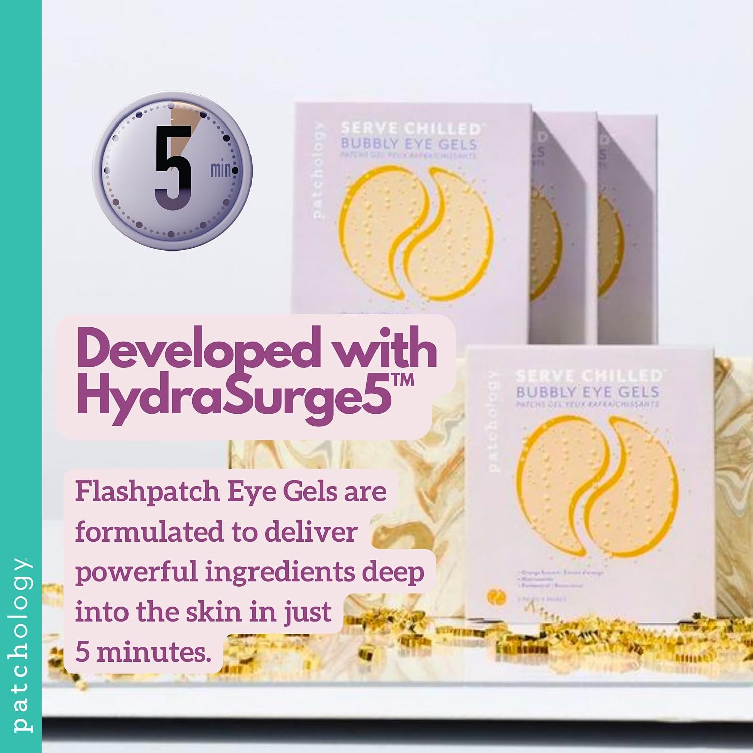 Patchology Serve Chilled Bubbly Eye Gels with Niacinamide, Hydrating Under Eye Patches with Niacinamide and Vitamin C, Under Eye Gel Pads with Gel Technology, Facial Skin Care Products - 5 Pairs