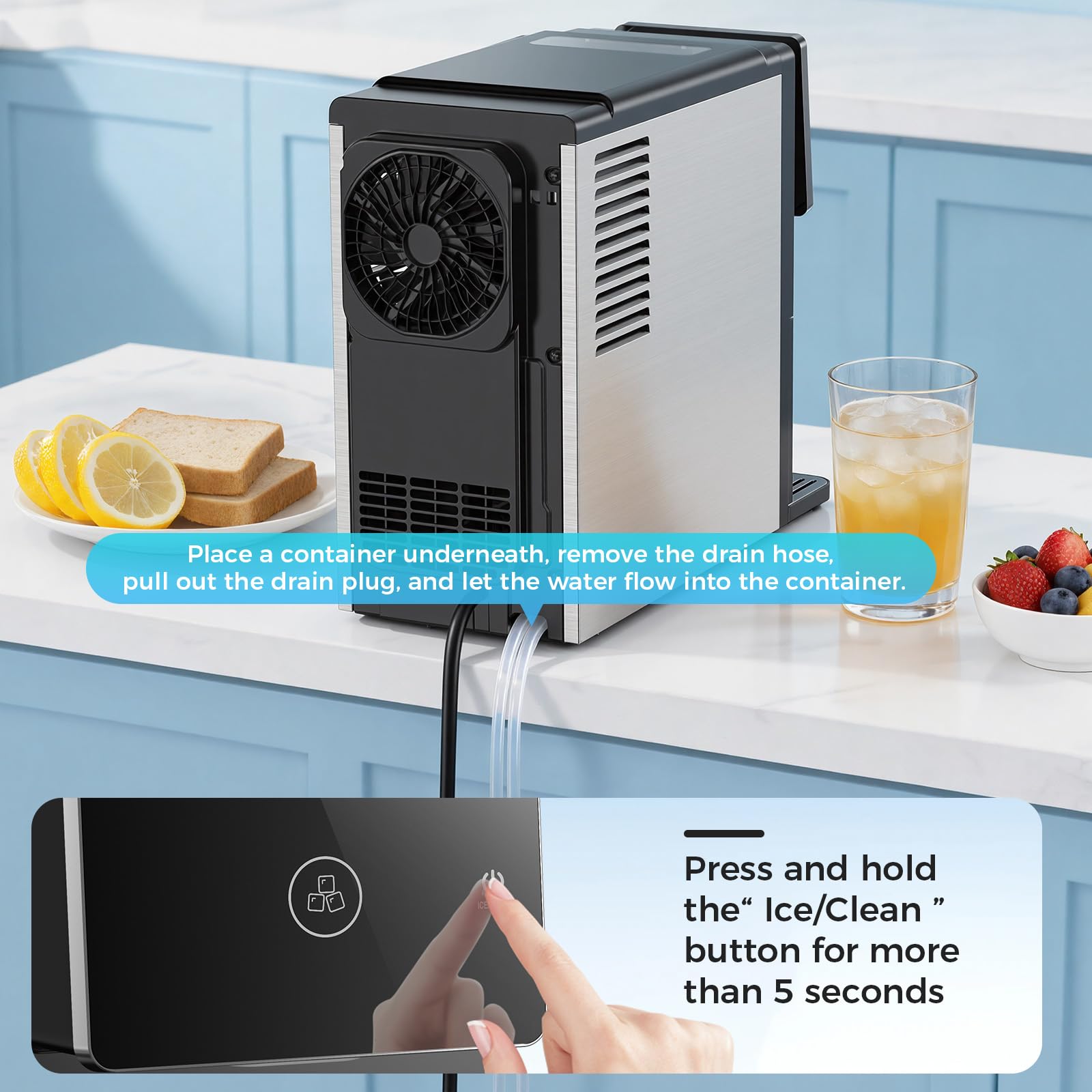 COWSAR Ice Maker Countertop, Portable Ice Machine with Self-Cleaning, 26.5 lbs/24Hrs, 8 Ice Cubes in 6 Mins, Ice Basket and Scoop, Ideal for Home, Kitchen, Bar, Camping