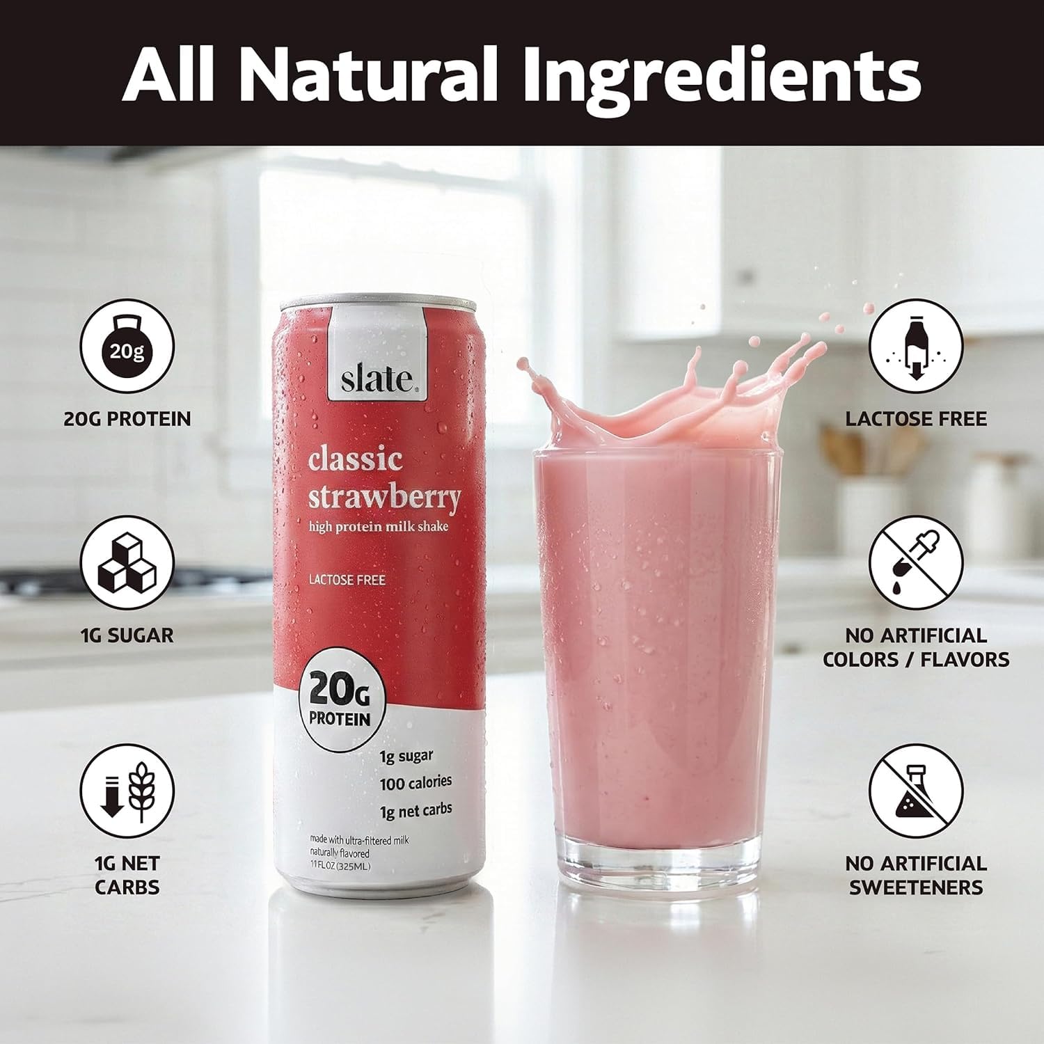 Slate Milk High Protein Milk Shake (Classic Chocolate) 12 Cans, 11 fl oz | Lactose Free - 20g Protein - 1g Sugar - 100 Calories - 2g Net Carbs - No Added Sugar - Natural, Breakfast Boost, Post Workout