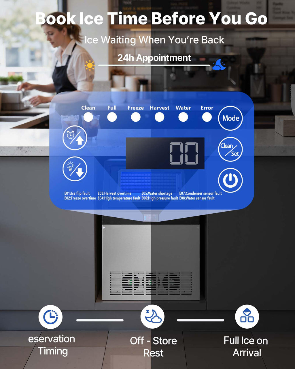 VEVOR Commercial Ice Maker Machine, 80 lbs/24h with 13 lbs Storage Capacity, Countertop/Freestanding/Under Counter, Stainless Steel Ice Maker with LED Display & Self-Cleaning, for Home Bar Restaurant