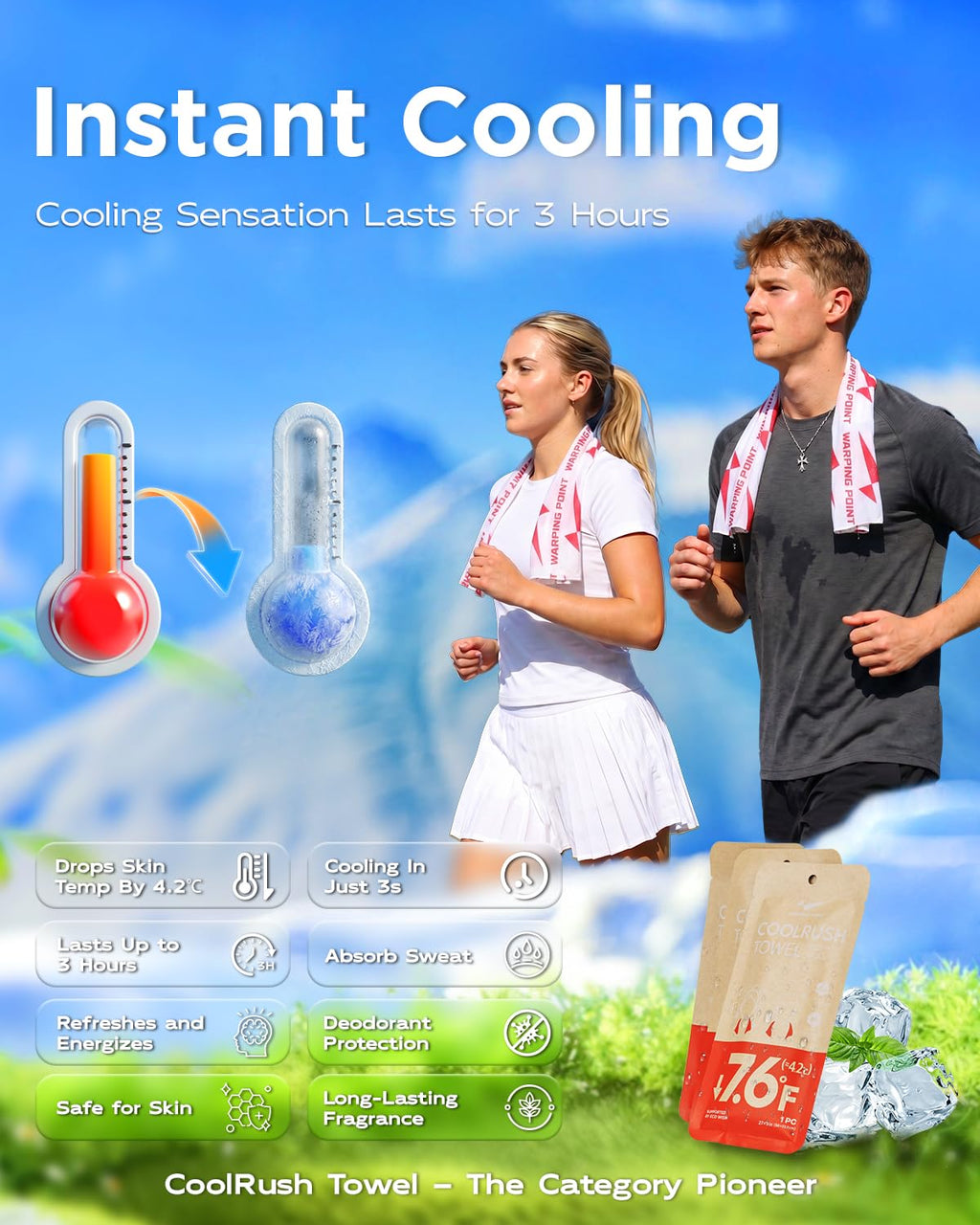 CoolRush Towel, Ice Neck Wraps for Extreme Heat, Large Cooling Body Wipe No Rinse, Chilly Wet Rags for Workout, Lake, Walking, Fishing, Running, Festival, Soccer, Cruise, Rave, River Must Have