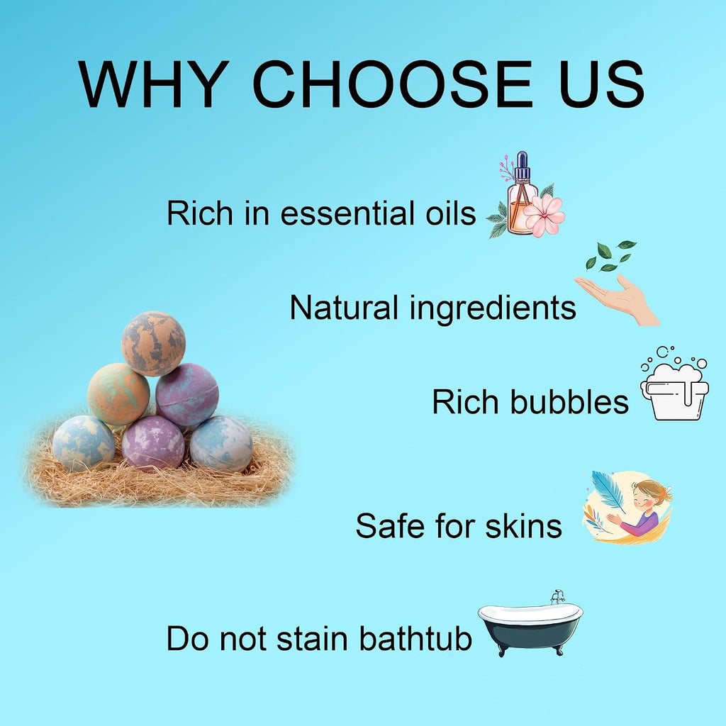 Bath Bombs for Women, 9pcs Handmade Bubble Bath Bombs with Natural Essential Oils, Wonderfull Gift for Women, as Well as Nice Valentine's Day or Birthday Gift for Wife and Girlfriend