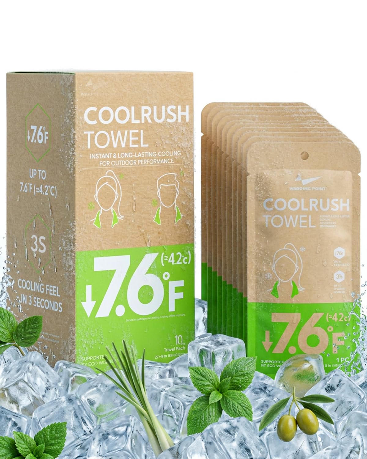 CoolRush Towel for Body–10 Pack Individually Wrapped Cooling Wipes | Instant Cooling Neck Wrap, Alcohol-Free Sweat Cooling Towel for Adults | Reusable, Travel, Gym, Music Festival, Camping Essentials