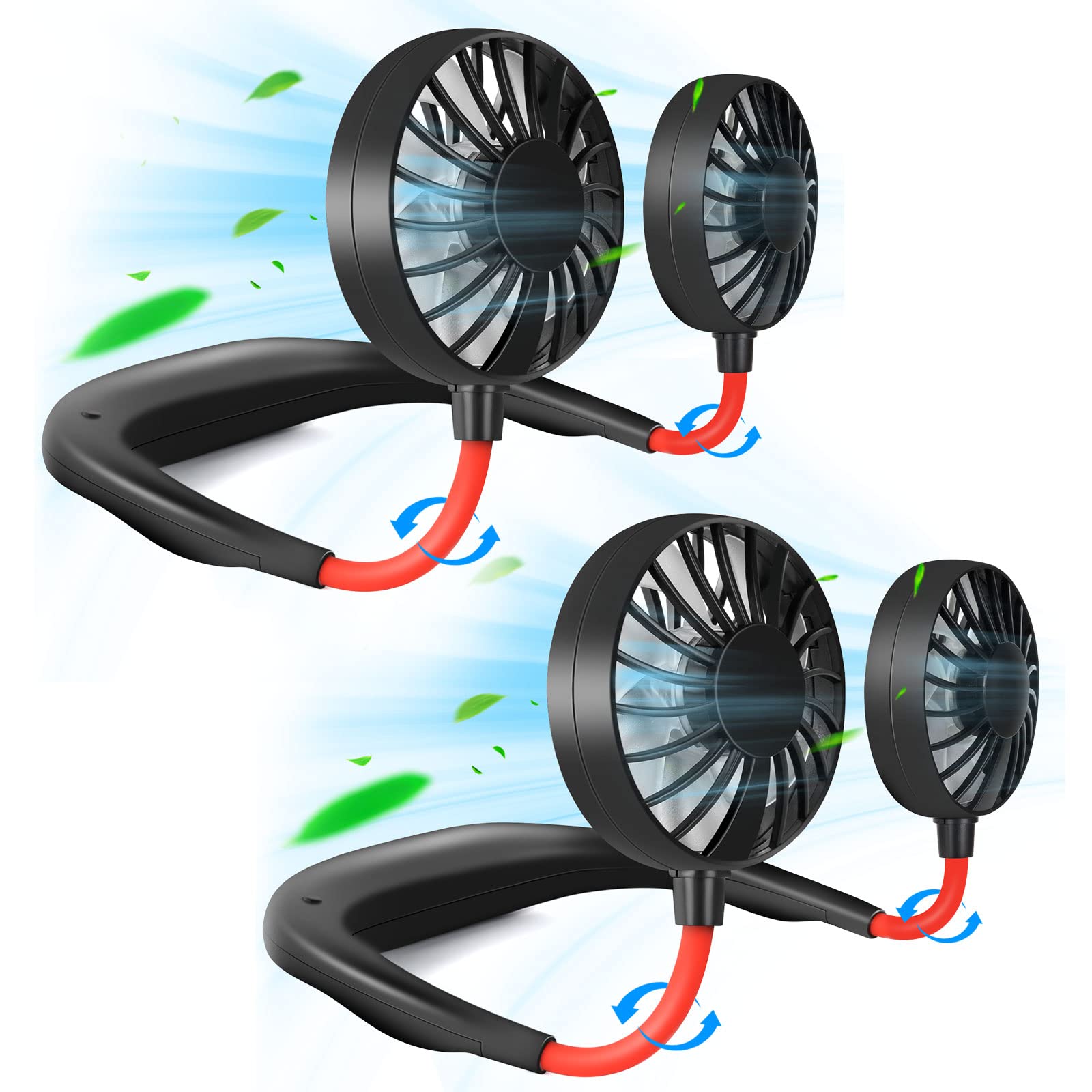 JUANANIUG Portable Neck Fan Rechargeable Personal HandFree Fan Mini USB Wearable Neckband Sport Fan 3 Speed Adjustable 360 Degrees Rotation Perfect for Working Traveling Office Reading (Red Black)