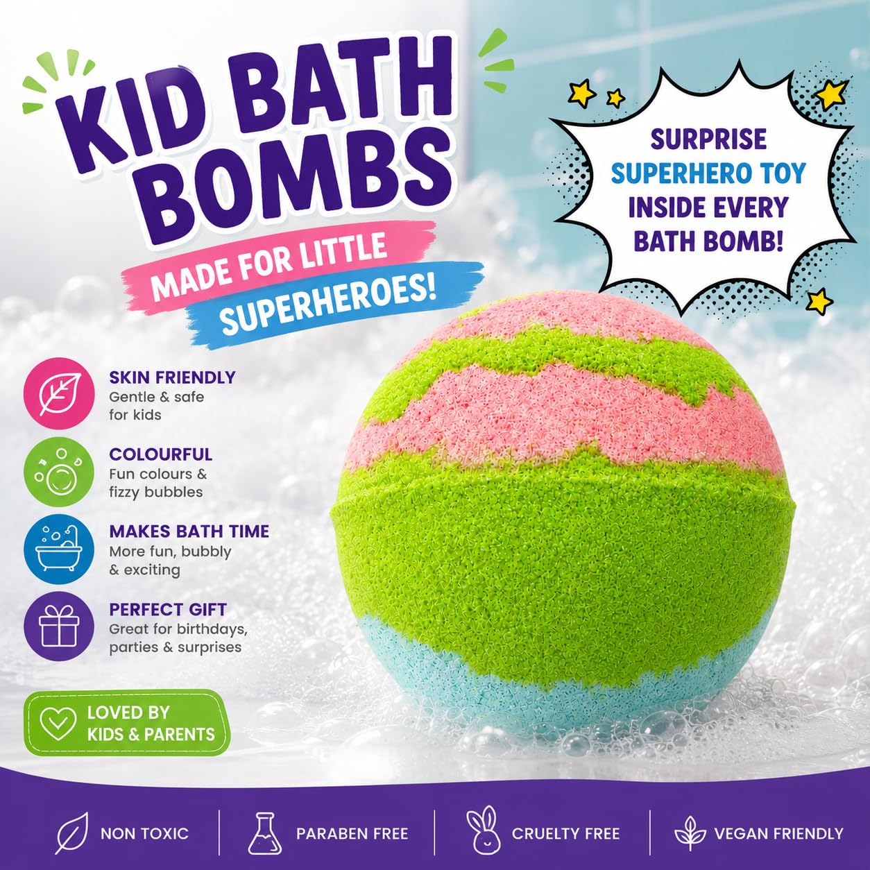 EvolutionUSA Refresh Bath Bombs for Women & Kids – 24 Bath Bombs Mini Sized, Organic Bathbomb Set, Women & Kids Bath Fizz, Luxury Gift for Mother’s Day, Easter, Valentines, Birthday or Self Care