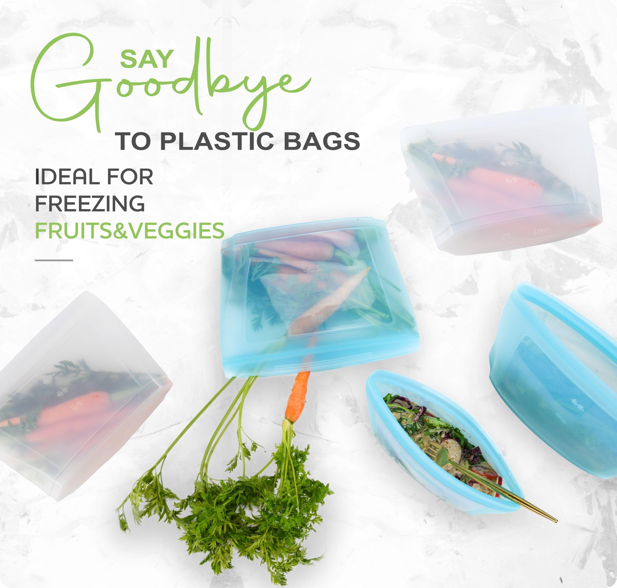Zip Standing Reusable Silicone Food Storage Bag, Stand Up Food Storage Container, Reusable Zipper seal bag, no lid required, for Food Storage& Meal Prep, Freezer Oven Dishwasher - Safe, Set of 6 Bowls