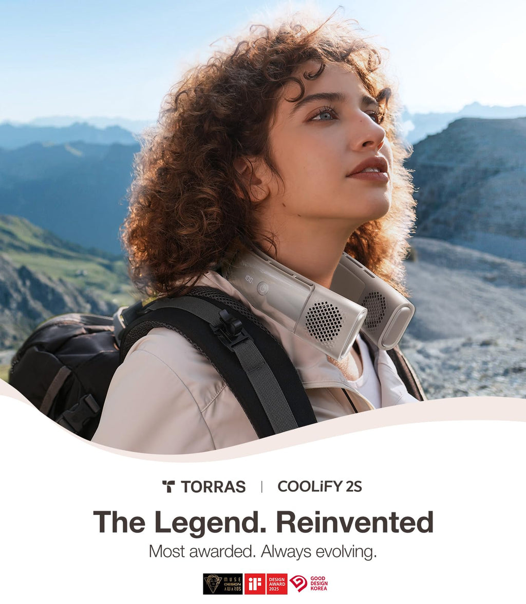 TORRAS COOLiFY 2S Lite Neck Air Conditioner, Long Battery Life Cooling Neck Fan, Lightweight & Comfortable, Hands-Free Wearable AC for Commute, Work, Travel. Black