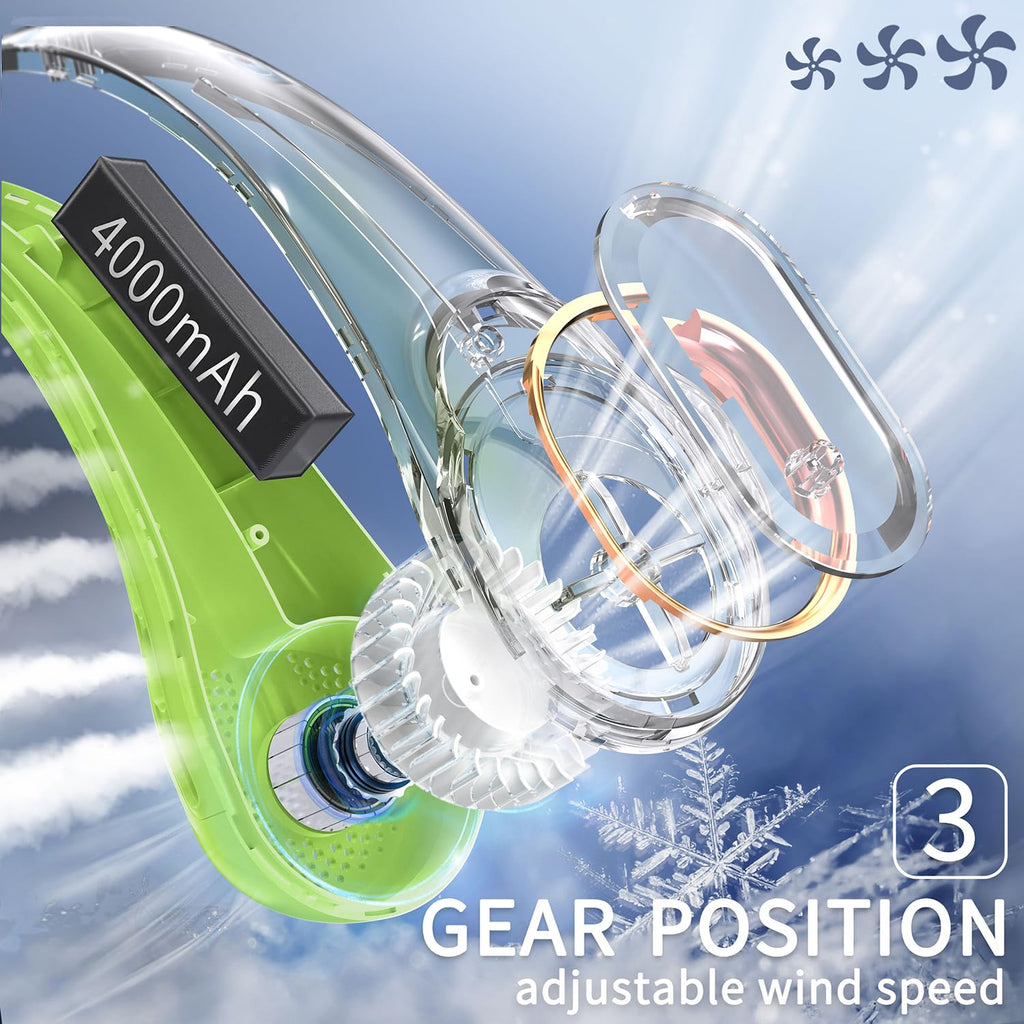 FrSara Neck Fan, Portable Personal Fan Strong Wind, 4000mAh, Air Volume,360° Cooling, No Hair Twisting, Air Volume On 2 Sides, Non-Slip, Quick Charge, Long Use Time, Gift for Women, Men, Birthday