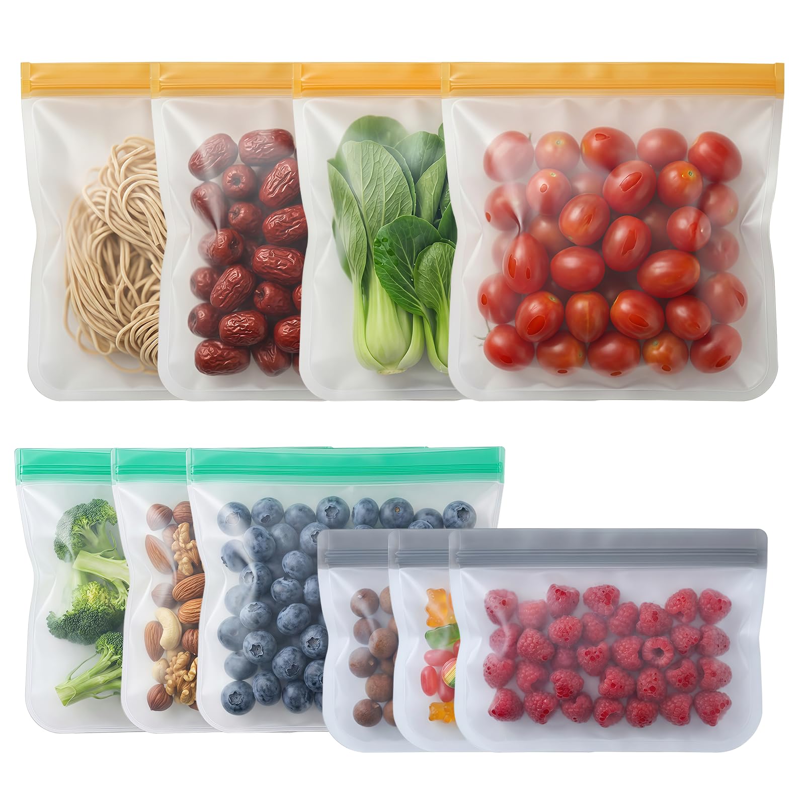 10 Pack Reusable Freezer Bags, Leakproof Reusable Silicone Food Storage Bags BPA Free Contaizers, Snack Sandwich Gallon Bags for Meal Prep, Marinate Meat, Salad Fruit, Veggies, Lunch, Travel, Kitchen