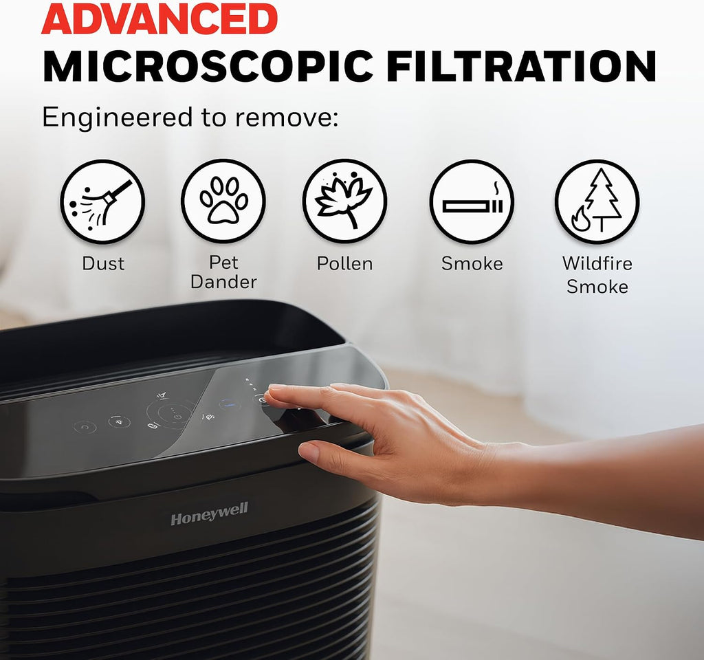 Honeywell PowerPlus HEPA Air Purifier for Home, 968 Ft² Rooms in 1 hour, Reduces Allergens, Dust, Pollen, Smoke, Pet Dander, Odors, Black, HPA3100