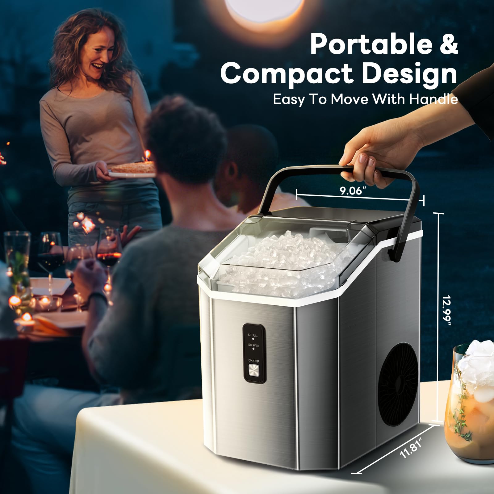 Electactic Nugget Ice Makers Countertop, Portable Ice Maker with Self-Cleaning, 35Lbs Per Day, Self Dispensing Design, One-Click Operation, 1.8L Water Tank, 1.5Lbs Ice Storage, for Home/Office/Kitchen