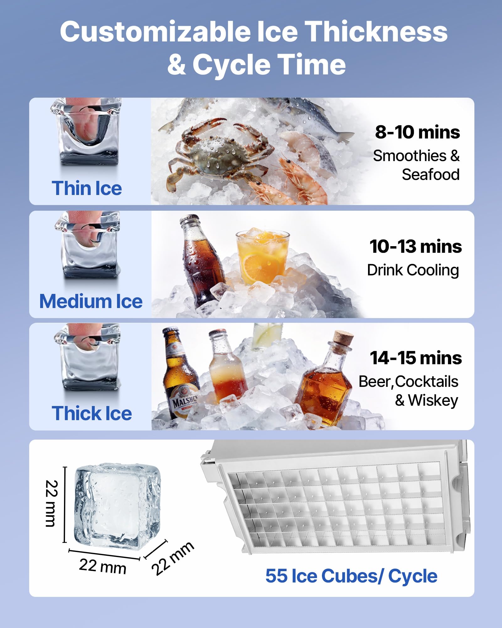VEVOR Commercial Ice Maker Machine, 80 lbs/24h with 13 lbs Storage Capacity, Countertop/Freestanding/Under Counter, Stainless Steel Ice Maker with LED Display & Self-Cleaning, for Home Bar Restaurant