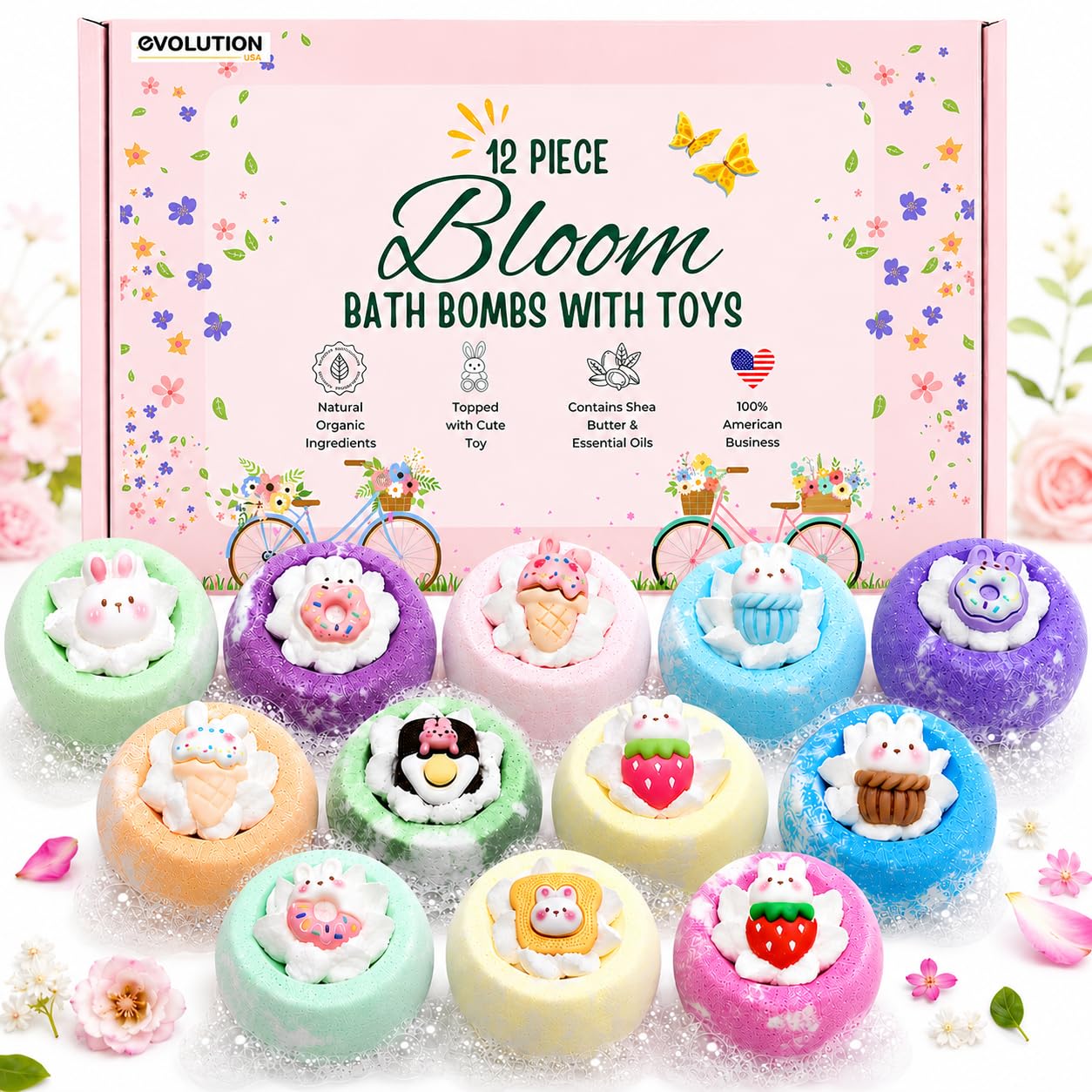 EvolutionUSA Refresh Bath Bombs for Women & Kids – 24 Bath Bombs Mini Sized, Organic Bathbomb Set, Women & Kids Bath Fizz, Luxury Gift for Mother’s Day, Easter, Valentines, Birthday or Self Care