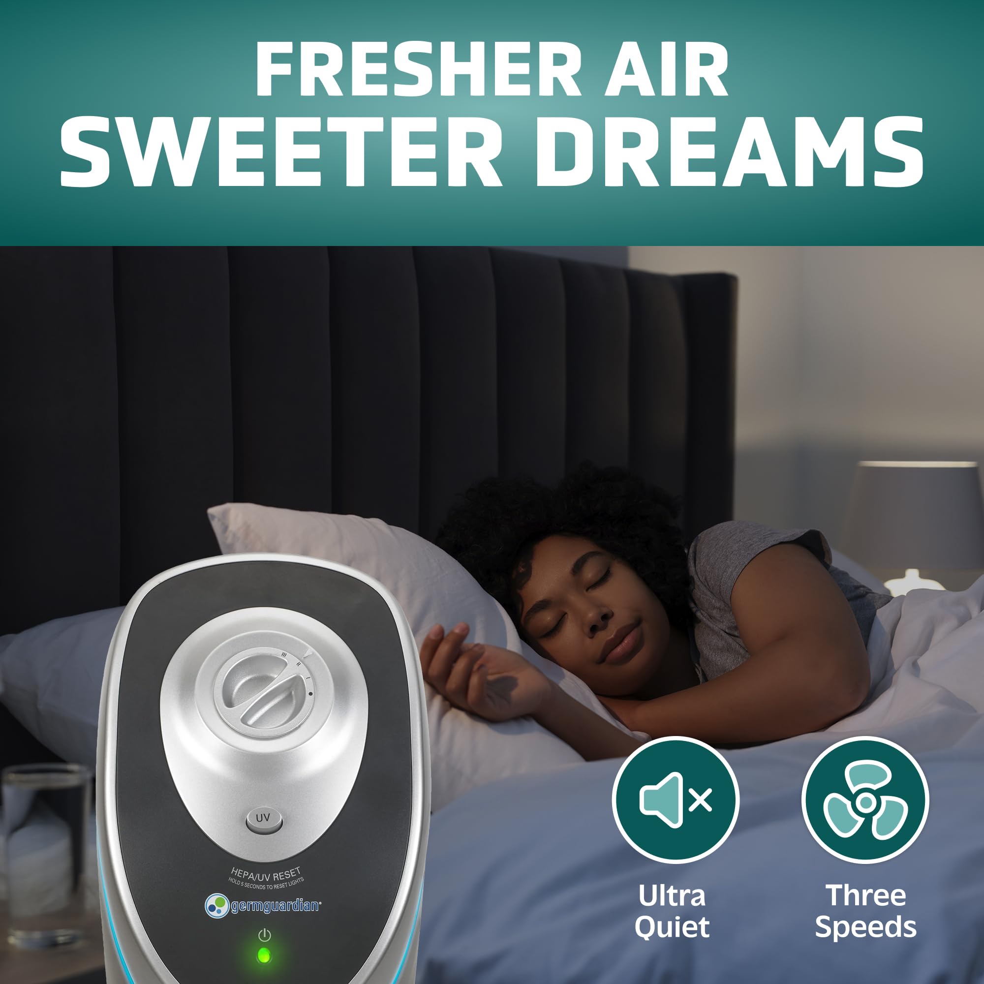 GermGuardian 5-In-1 HEPA Air Purifier for Home, Large Rooms Up To 915 Sq. Ft. with HEPA Pet Air Filter, UV-C Light & Odor Reduction, AC5250PT, 28" Tower, Gray