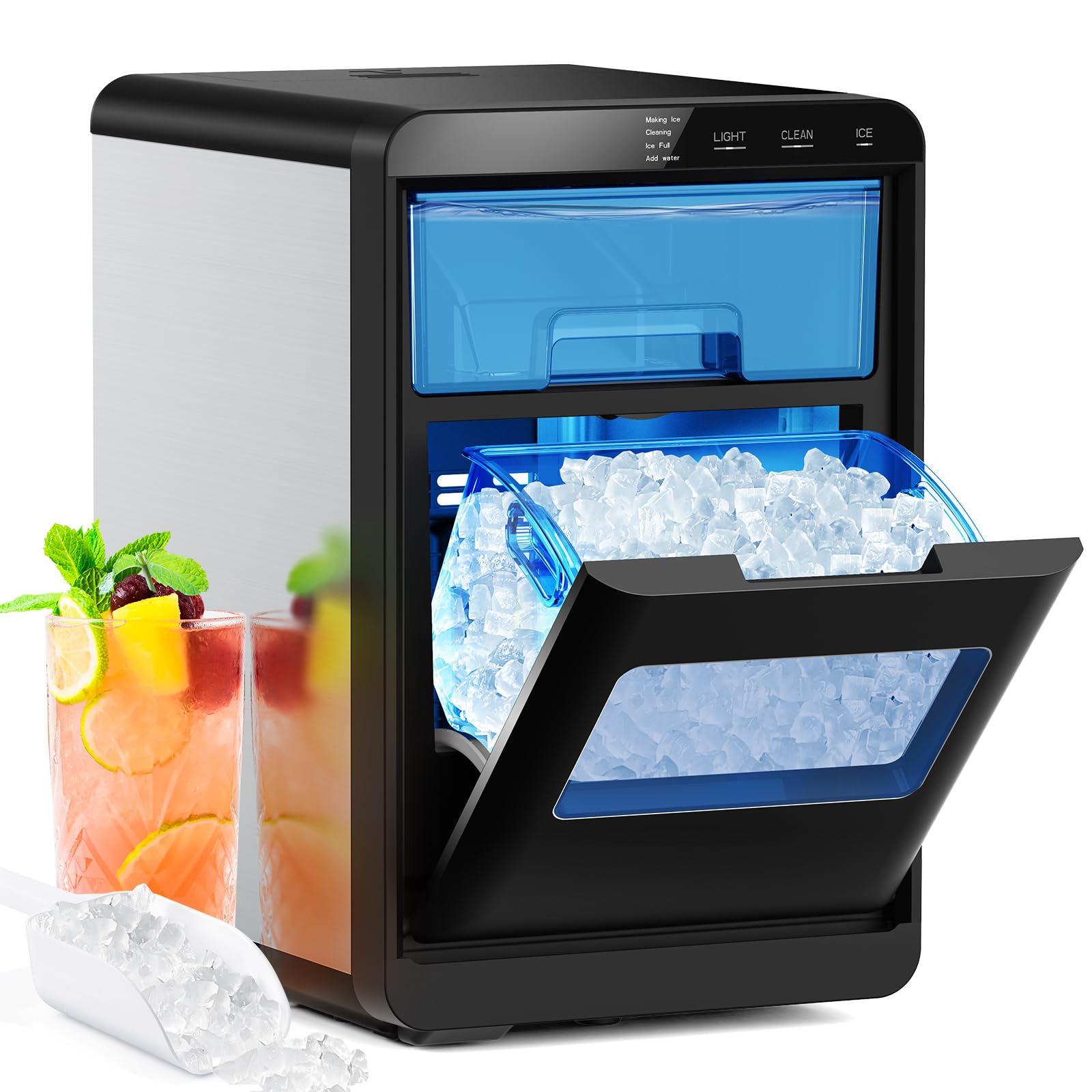 COWSAR Ice Maker Countertop, Portable Ice Machine with Self-Cleaning, 26.5 lbs/24Hrs, 8 Ice Cubes in 6 Mins, Ice Basket and Scoop, Ideal for Home, Kitchen, Bar, Camping