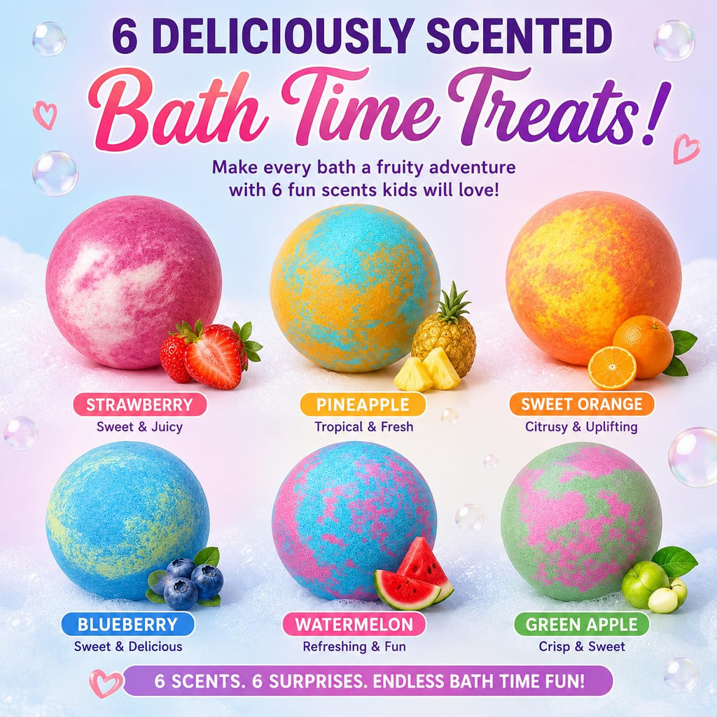 Bath Bombs for Kids with Surprise Inside - Organic, Gentle & Kid Friendly Bubble Bath Fizzies with Toys Inside. Spa Bath Fizz Balls Kit. Fizzy Balls w/Rich Bubbles, Birthday Gifts for Boys, Girls