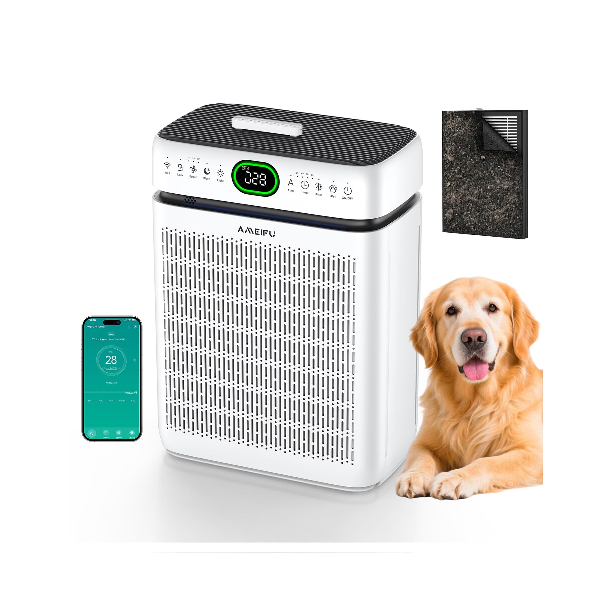 Air Purifiers for Home Large Room Up to 3500 Sq Ft with Washable Filters,Double-Sided HEPA with PM 2.5 Display Air Quality Sensor,Smart WiFi APP,Air Cleaner for Pets,Hair,Dust,Smoke,Dorm room,Office