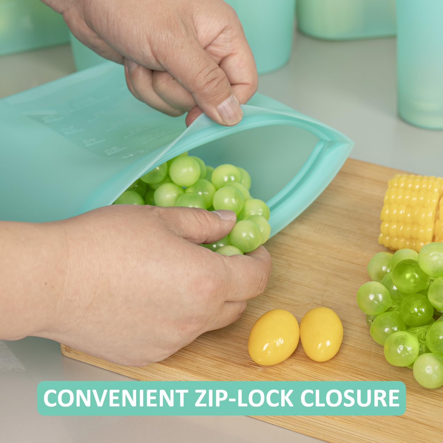 Reusable Food Bags, 12 Pack 100% Silicone Food Storage Bags Stand Up Zip Lock Container, Freezer Microwave Oven Dishwasher Safe, 4 Medium 4 Small 4 Extra Small, Aqua