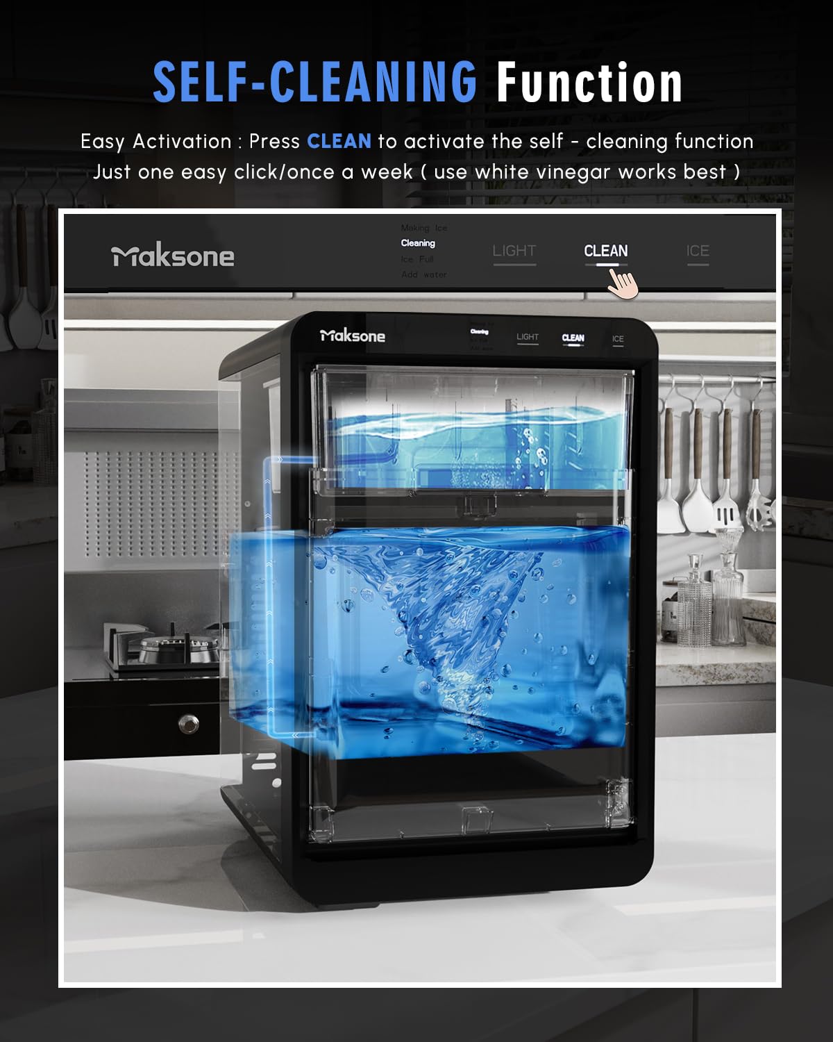 Maksone Nugget Ice Maker Countertop,44lbs/Day,Self-Cleaning ice Machine with Pebble ice,One-Click Operation,for Home/Kitchen/Office