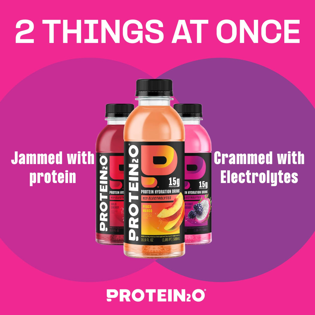 Protein2o 15g Whey Protein Infused Water, Peach Mango, 16.9 Oz Bottle (Pack of 12)