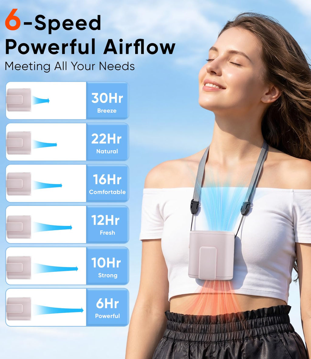 AI Portable Waist Fan, 6-Speed 15,000RPM Strong Turbo Airflow, 30H Cooling Battery Powered Personal Fan Rechargeable, Wearable Hands-Free Shirt/Belt/Body Fan for Travel, Work, Outdoor, Gift for Men