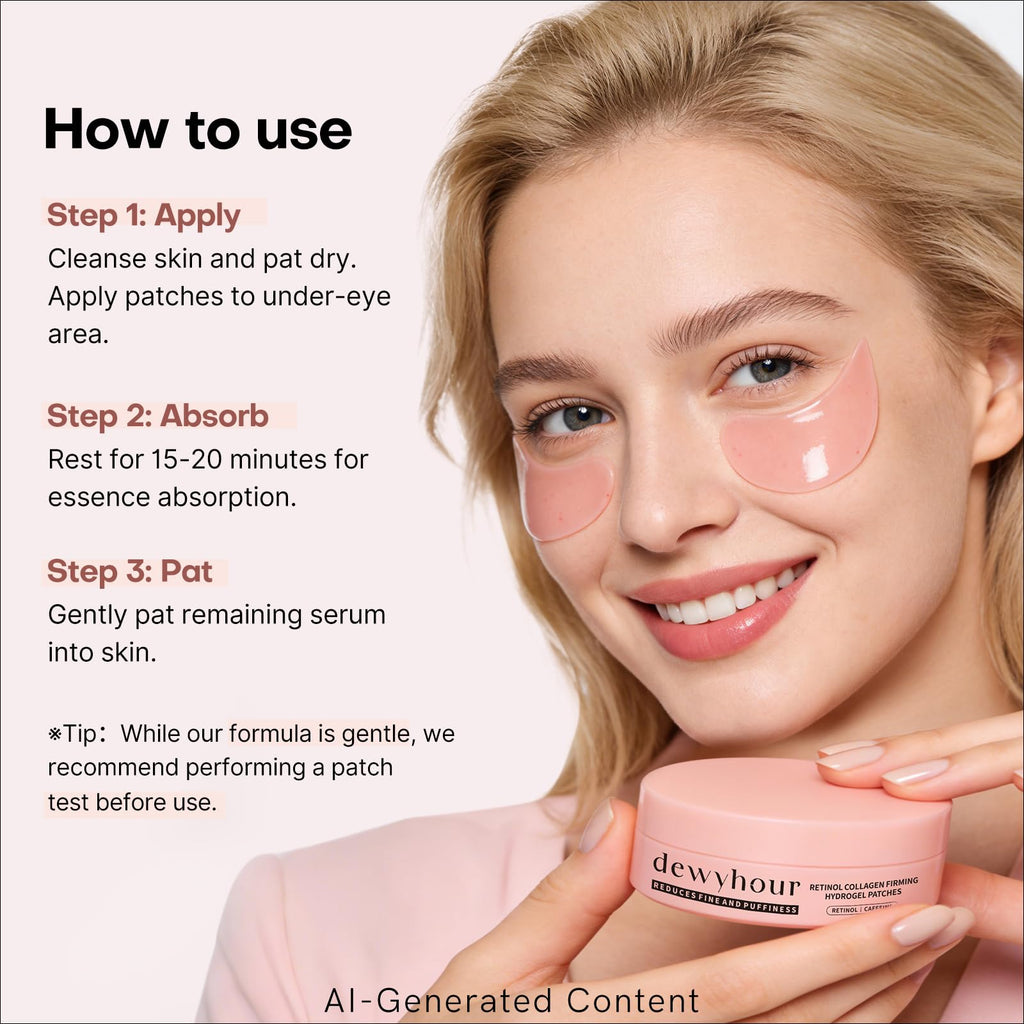 dewyhour Retinol Collagen Firming Hydrogel Patches - Under Eye Patches for Puffy Eyes & Dark Circles, Moisturizing Eye Mask with Caffeine & Hyaluronic Acid, Gentle Korean Skincare