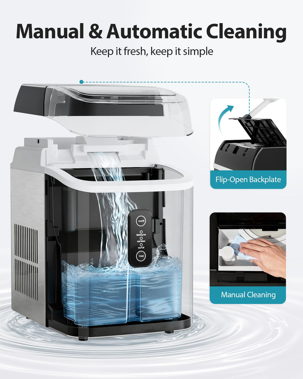 Aeitto Nugget Ice Maker Countertop, 55lbs/Day, Large Capacity Chewable Ice Maker, Rapid Ice Release in 5 Mins, Self-Cleaning with Stainless Steel Housing Ice Machine for Home Office and Party, Silver