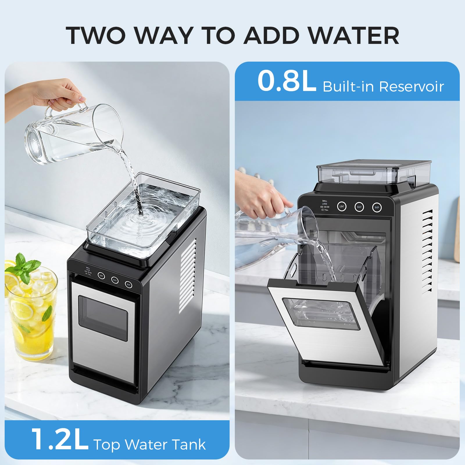 COWSAR Ice Maker Countertop, Portable Ice Machine with Self-Cleaning, 26.5 lbs/24Hrs, 8 Ice Cubes in 6 Mins, Ice Basket and Scoop, Ideal for Home, Kitchen, Bar, Camping