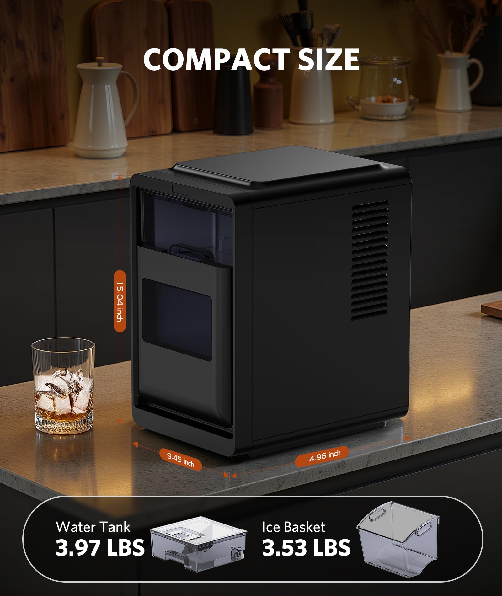 COWSAR Ice Maker Countertop, Portable Ice Machine with Self-Cleaning, 26.5 lbs/24Hrs, 8 Ice Cubes in 6 Mins, Ice Basket and Scoop, Ideal for Home, Kitchen, Bar, Camping