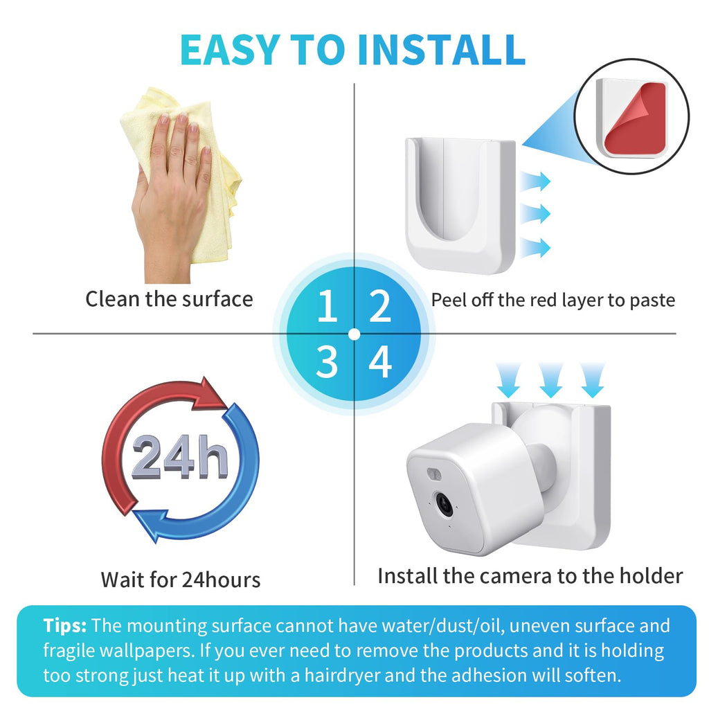 Blink Mini 2 No Drill Wall Mount Bracket for Blink Mini 2/Blink Outdoor 4/Blink Indoor Camera,No Screw Adhesive Blink Camera Mount for Blink Indoor Outdoor Camera 3Pack (Camera Not Included),White