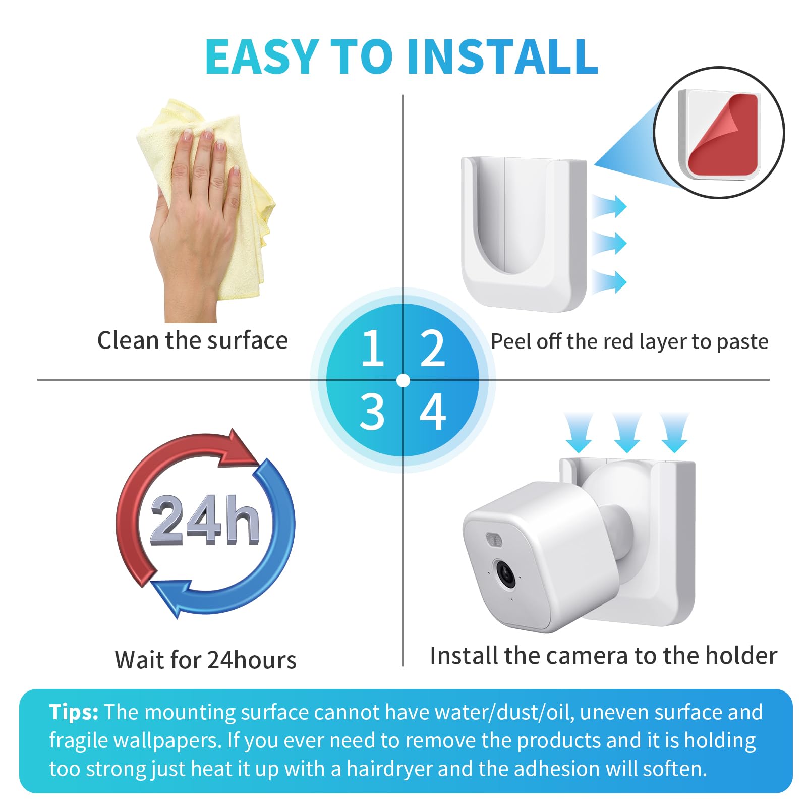 Blink Mini 2 No Drill Wall Mount Bracket for Blink Mini 2/Blink Outdoor 4/Blink Indoor Camera,No Screw Adhesive Blink Camera Mount for Blink Indoor Outdoor Camera 3Pack (Camera Not Included),White