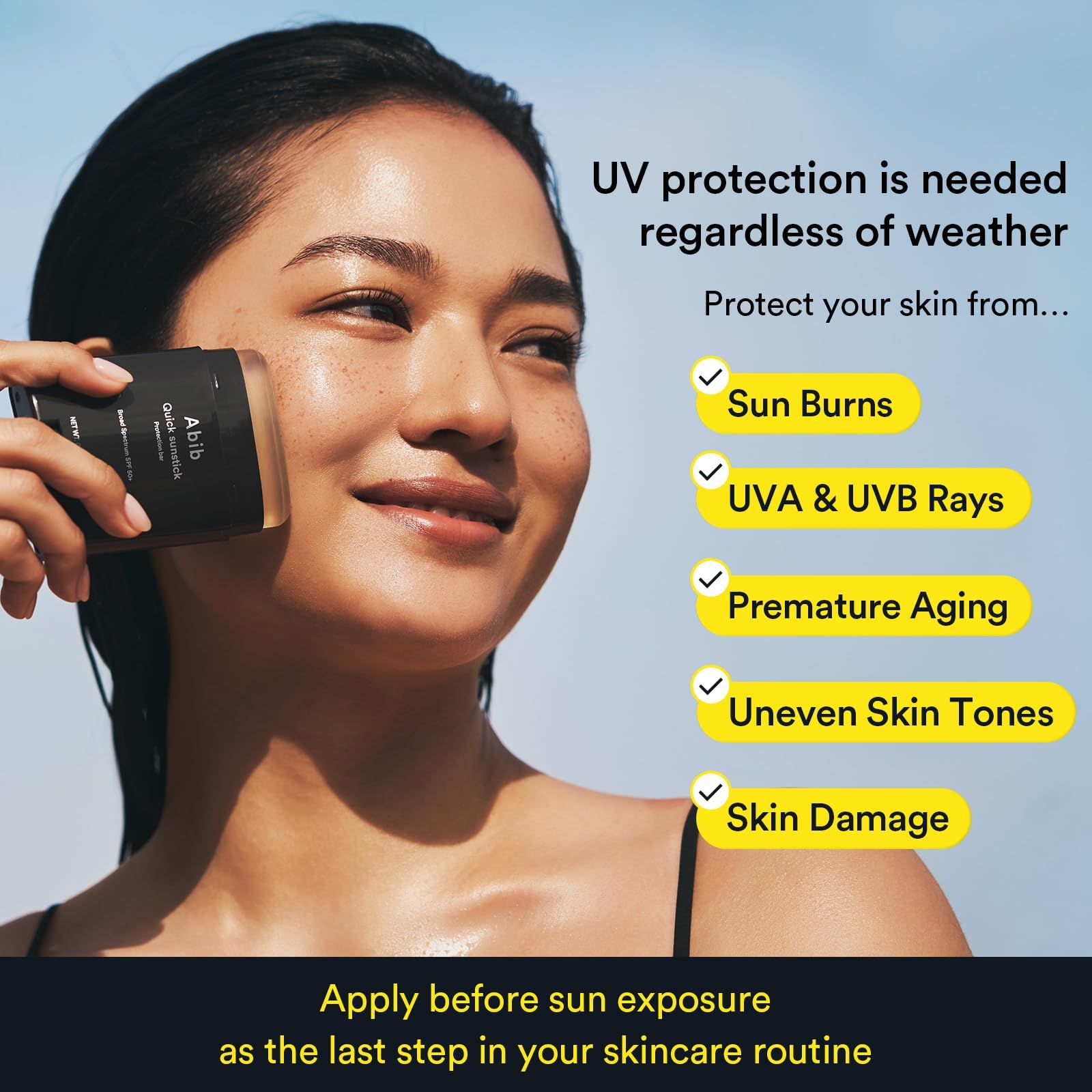 Abib Airy Sunstick Protection Bar SPF50+ Broad Spectrum, Semi-Matte Sunscreen Stick for Oily & Combination Skin, No White Cast, Water-Resistant, Korean Sunscreen, 0.81 oz / 23 g