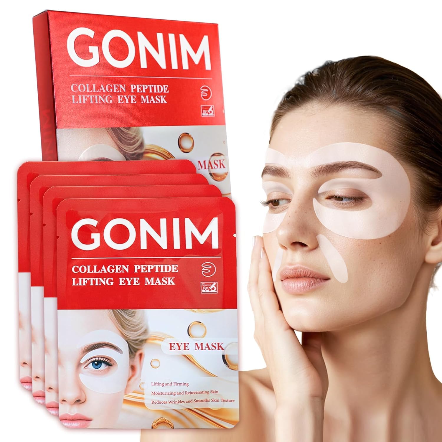 GONIM Under Eye Patches for Puffy Eyes and Dark Circles, Collagen, Eye Mask | Caffeine eye patches for women, retinol PDRN hydrogel under eye mask, hydrating care for dry fine lines, 360° fit, 4 pairs