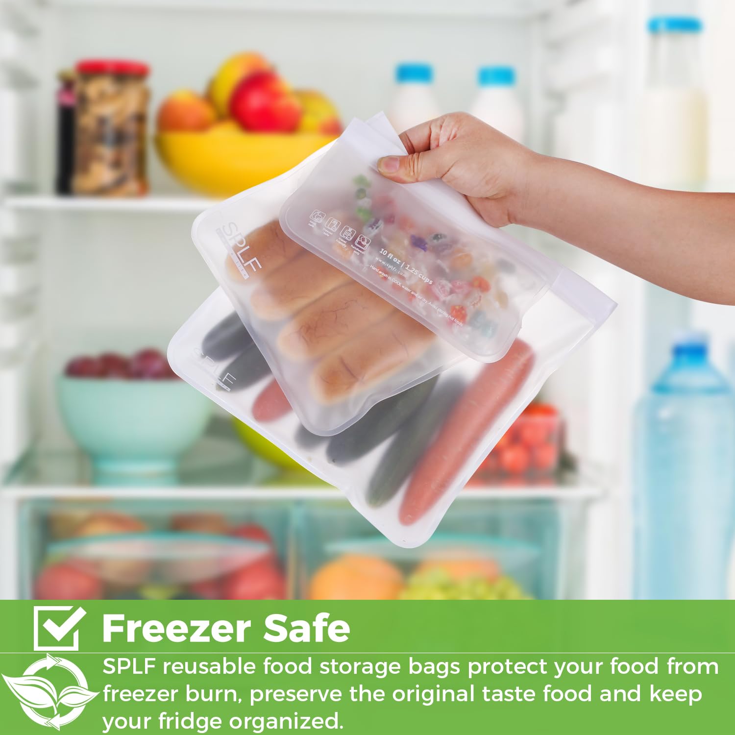 SPLF 6 Pack Reusable Gallon Freezer Bags Dishwasher Safe, BPA FREE Reusable Food Storage Bags, Extra Thick Leakproof Silicone Free 1 Gallon Bags for Marinate Meat, Cereal, Sandwich, Snack, Travel Item